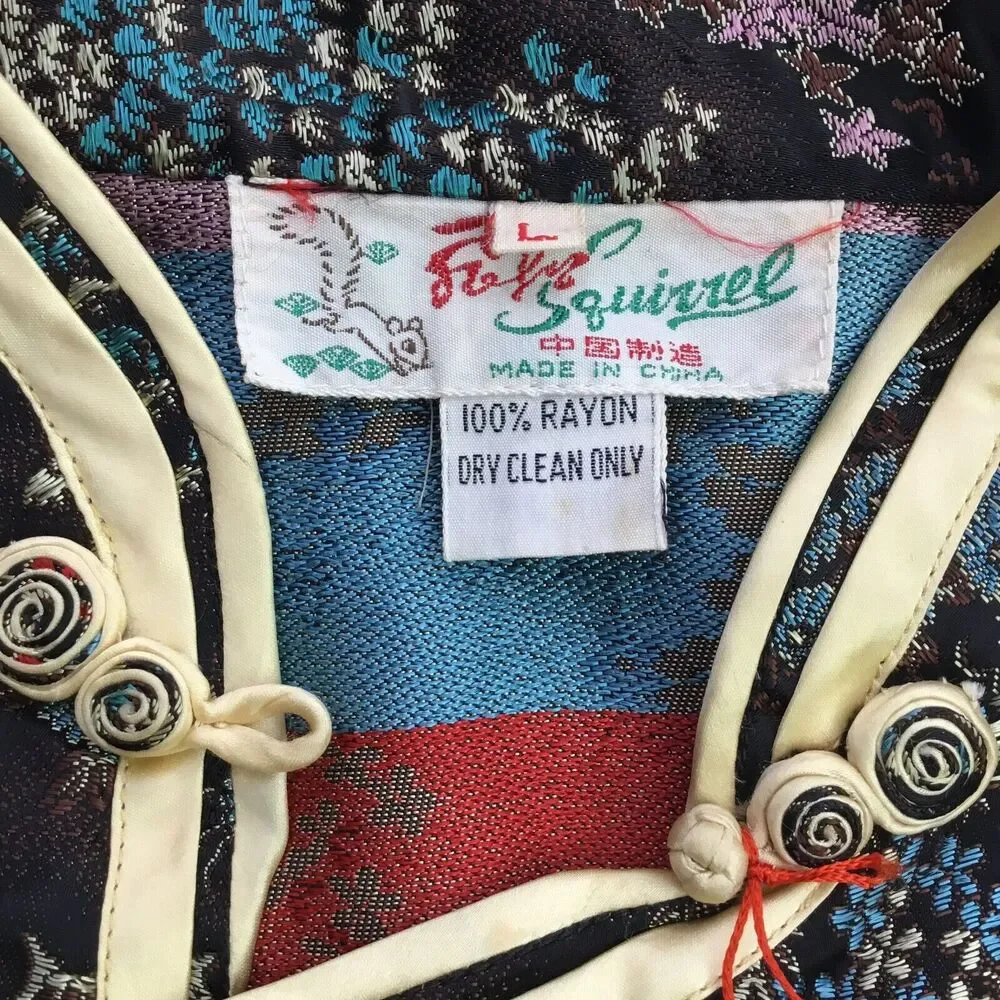 Vintage Solz Squirrel Satin Asian Jacket Womens sz L Black Multi 3/4 Sleeve NEW - Picture 11 of 11